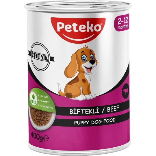 Peteko Biftekli Jöleli Yavru Köpek Konserve Maması (Et Parçacıklı)