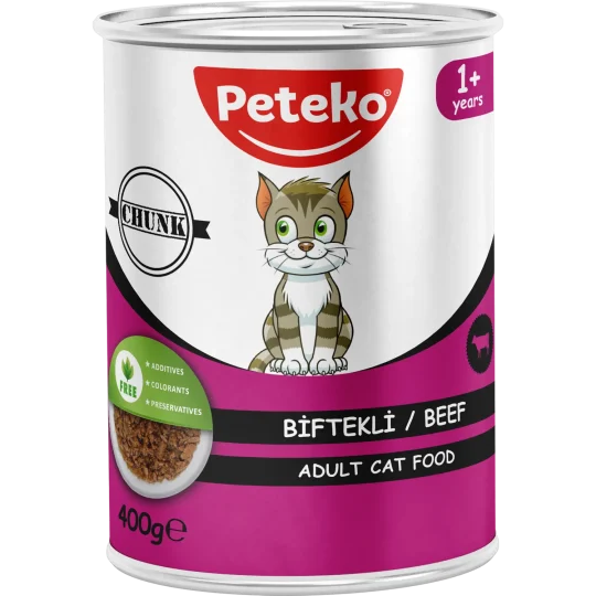 Peteko Biftekli Jöleli Yetişkin Kedi Konserve Maması (Et Parçacıklı)