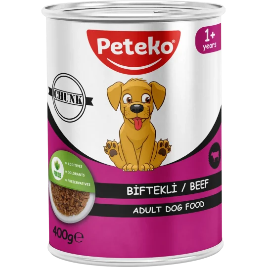 Peteko Biftekli Jöleli Yetişkin Köpek Konserve Maması (Et Parçacıklı)