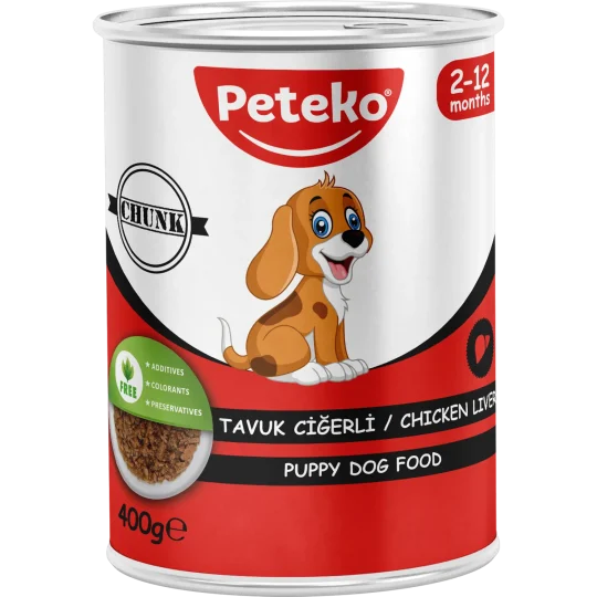 Peteko Tavuk Ciğerli Jöleli Yavru Köpek Konserve Maması (Et Parçacıklı)