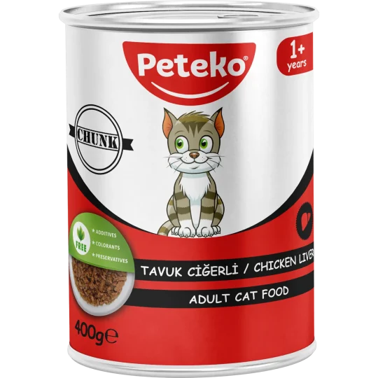Peteko Tavuk Ciğerli Jöleli Yetişkin Kedi Konserve Maması (Et Parçacıklı)