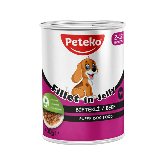 Peteko Yavru Köpekler için Biftekli Fillet In Jelly Tam Yaş Mama