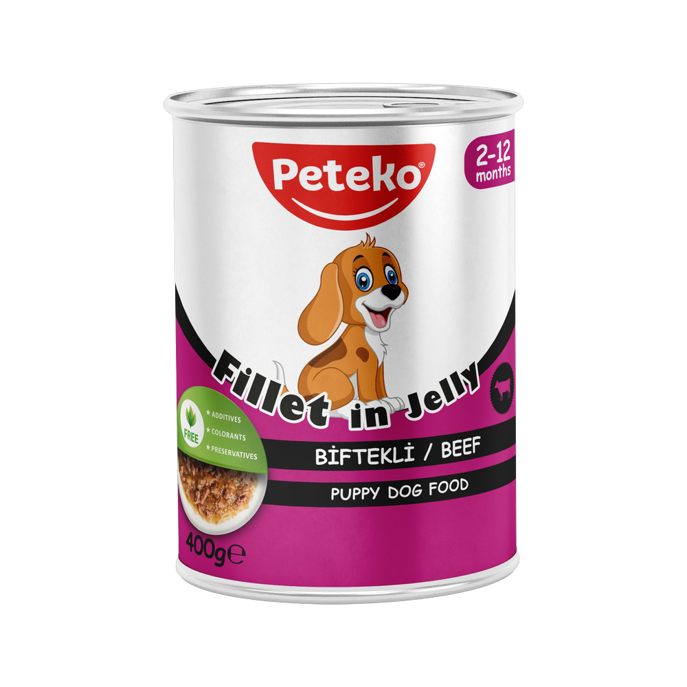 Peteko Yavru Köpekler için Biftekli Fillet In Jelly Tam Yaş Mama