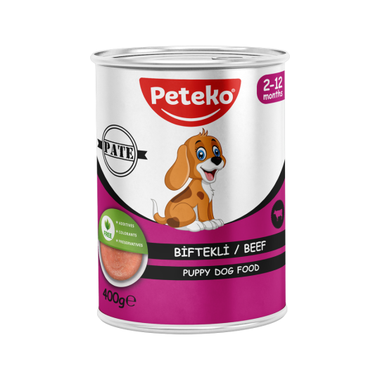 Peteko Yavru Köpekler için Biftekli Pate Tam Yaş Mama