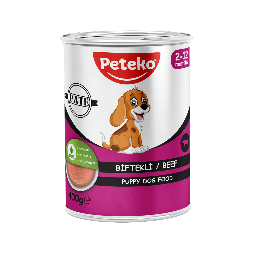 Peteko Yavru Köpekler için Biftekli Pate Tam Yaş Mama
