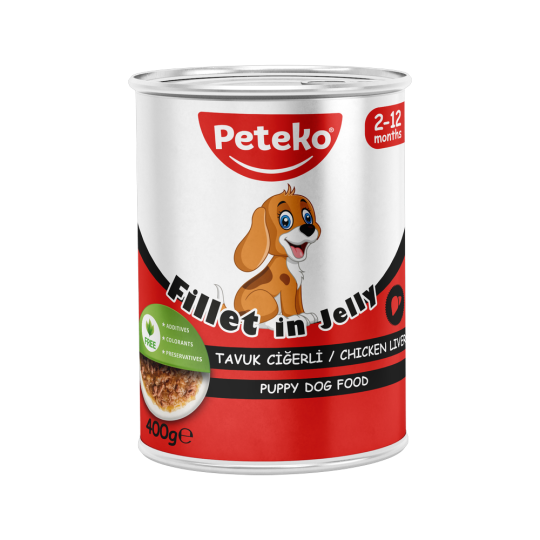 Peteko Yavru Köpekler için Tavuk Ciğerli Fillet In Jelly Tam Yaş Mama