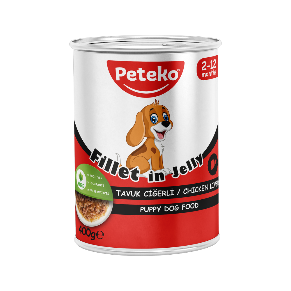 Peteko Yavru Köpekler için Tavuk Ciğerli Fillet In Jelly Tam Yaş Mama