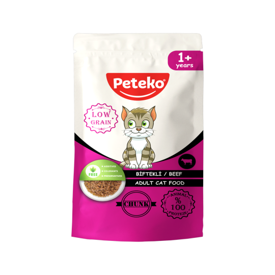 Peteko Yetişkin Kediler için Biftekli Chunk Pouch Tam Yaş Mama