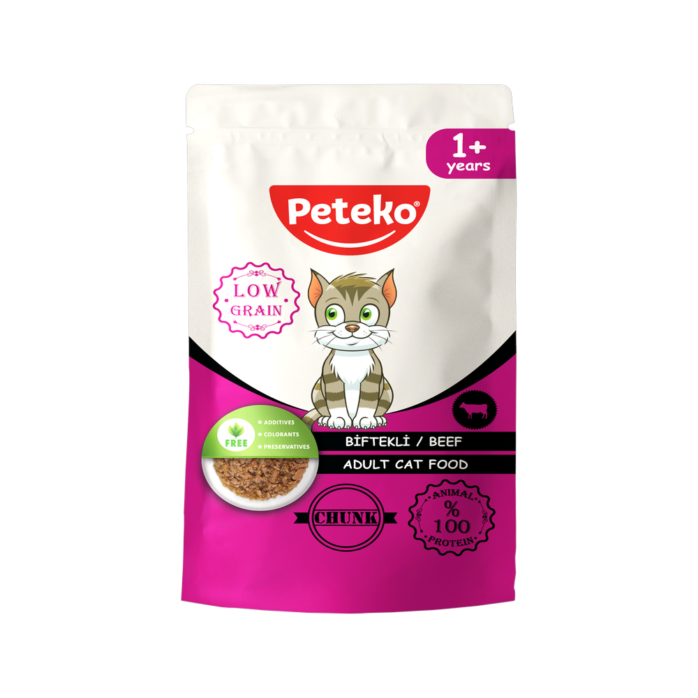 Peteko Yetişkin Kediler için Biftekli Chunk Pouch Tam Yaş Mama