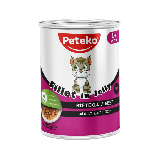 Peteko Yetişkin Kediler için Biftekli Fillet In Jelly Tam Yaş Mama