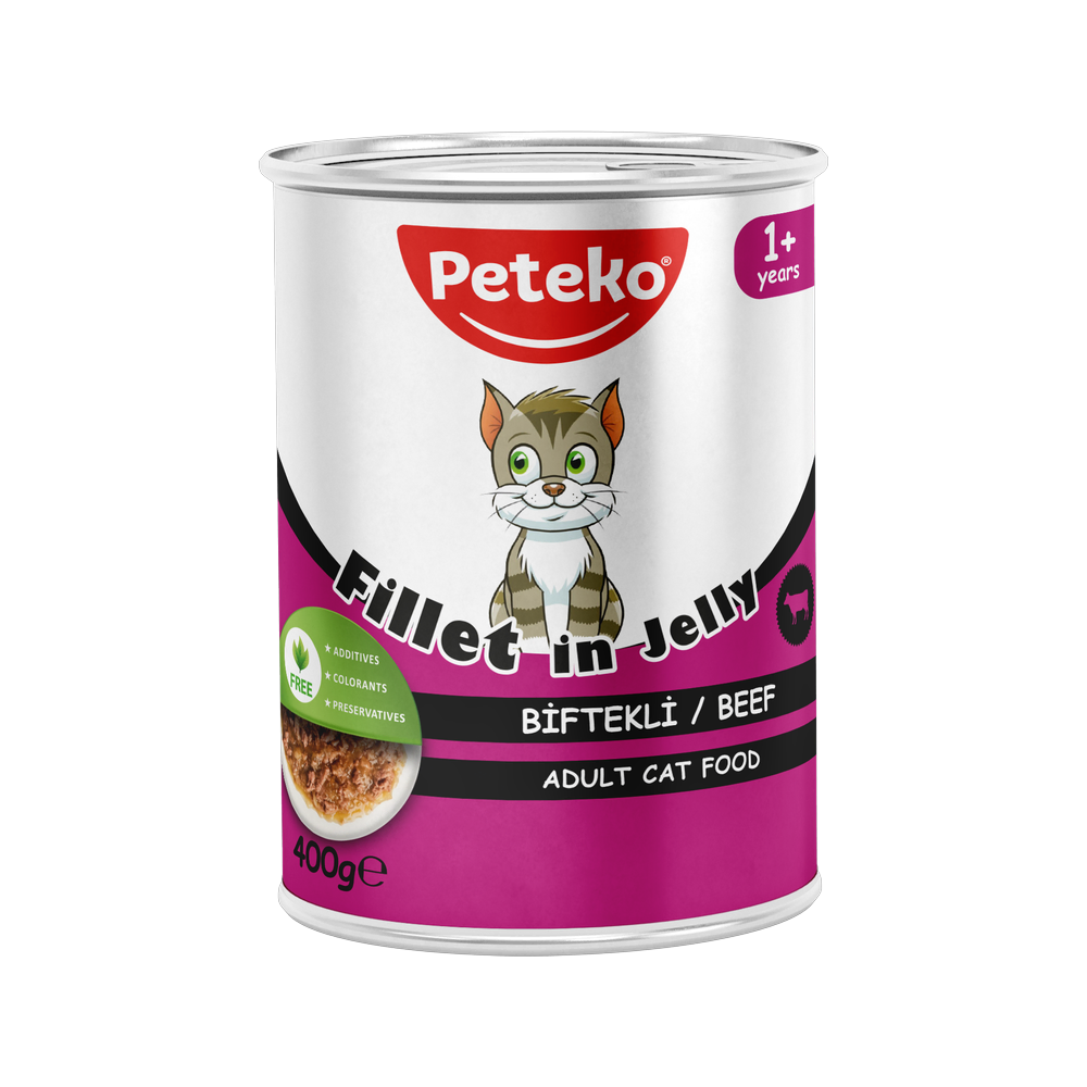Peteko Yetişkin Kediler için Biftekli Fillet In Jelly Tam Yaş Mama