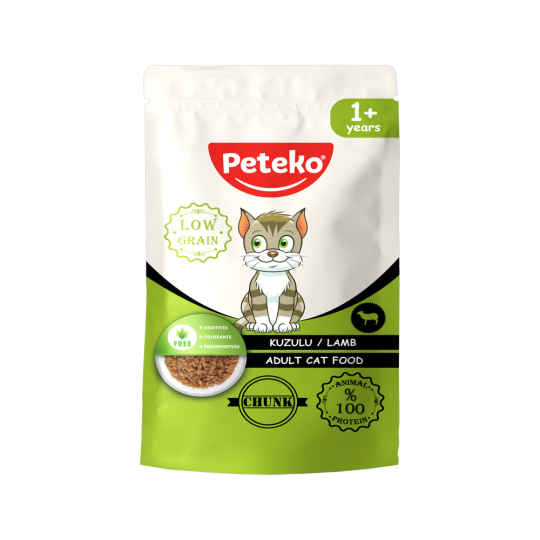 Peteko Yetişkin Kediler için Kuzulu Chunk Pouch Tam Yaş Mama