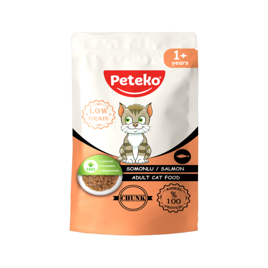 Peteko Yetişkin Kediler için Somonlu Chunk Pouch Tam Yaş Mama