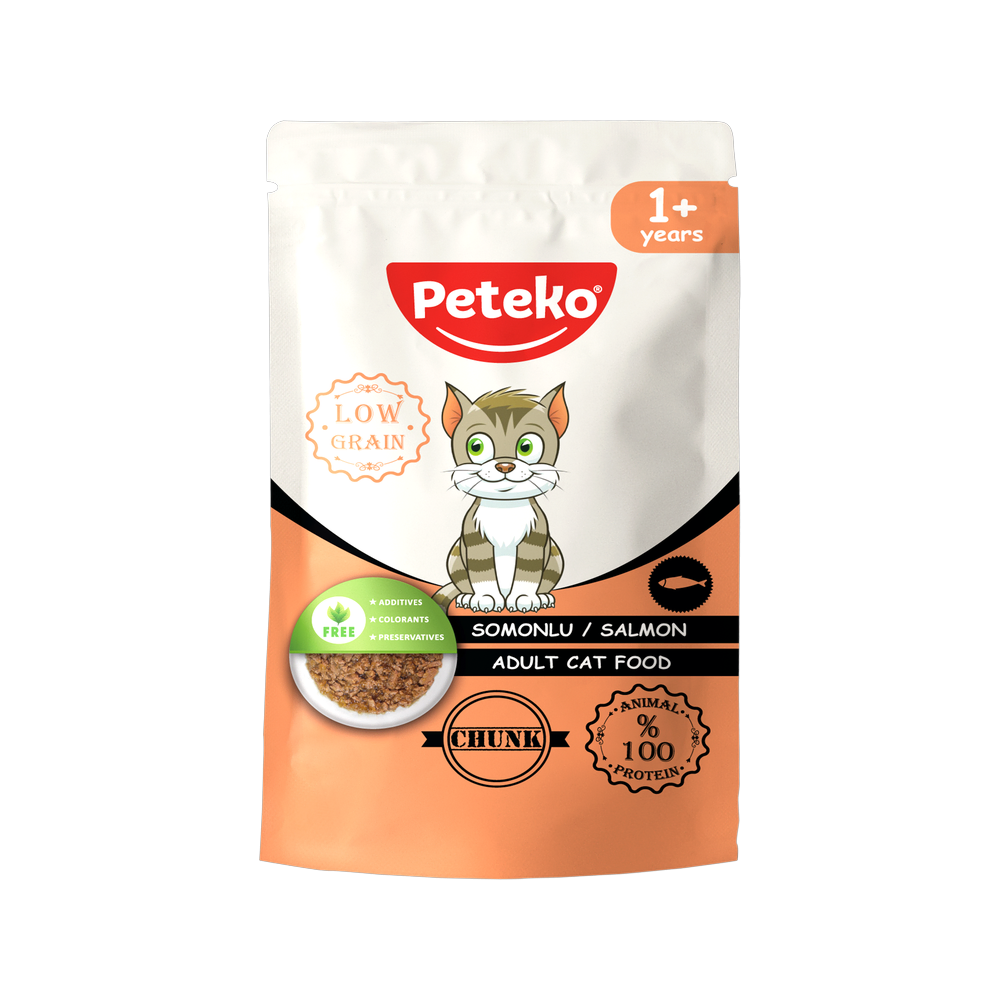 Peteko Yetişkin Kediler için Somonlu Chunk Pouch Tam Yaş Mama
