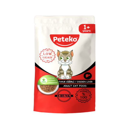 Peteko Yetişkin Kediler için Tavuk Ciğerli Chunk Pouch Tam Yaş Mama