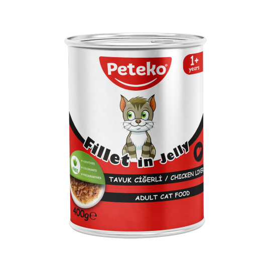 Peteko Yetişkin Kediler için Tavuk Ciğerli Fillet In Jelly Tam Yaş Mama