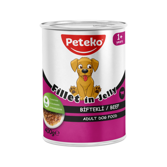 Peteko Yetişkin Köpekler için Biftekli Fillet In Jelly Tam Yaş Mama
