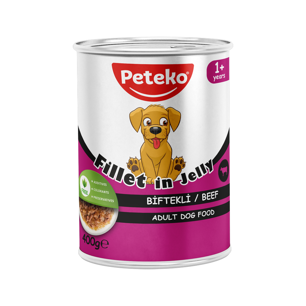 Peteko Yetişkin Köpekler için Biftekli Fillet In Jelly Tam Yaş Mama